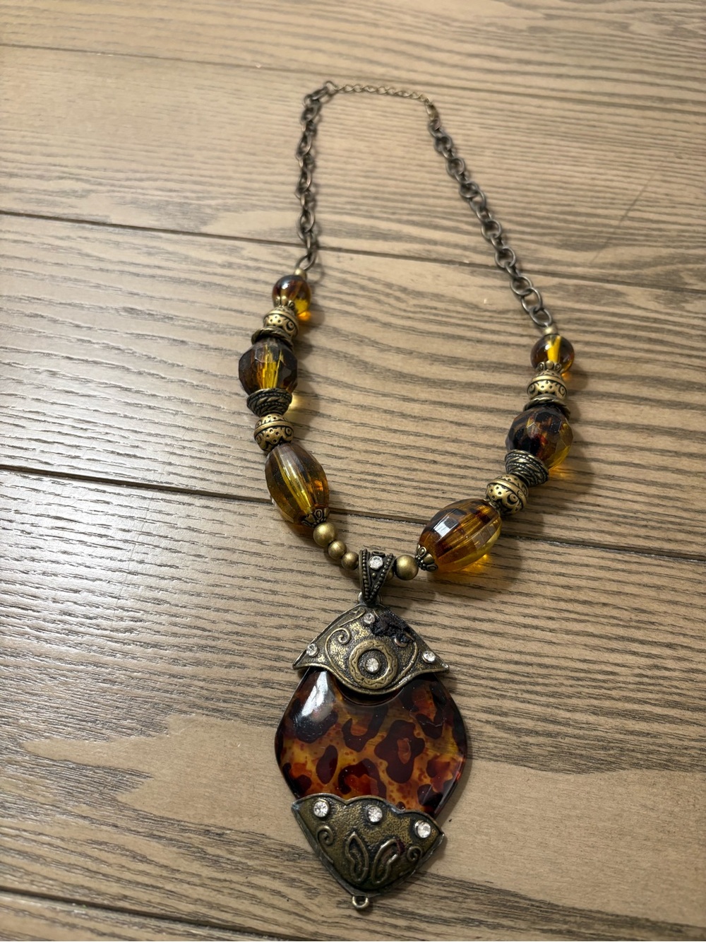 Amber Tortoise Pendant Statement Necklace by